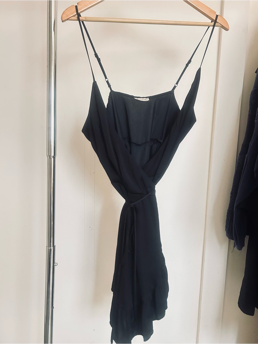 Free People Black Wrap Dress with Adjustable Spaghetti Straps